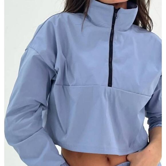 WeWoreWhat Cropped Nylon Quarter Zip Jacket in Blue - S - Picture 3 of 6